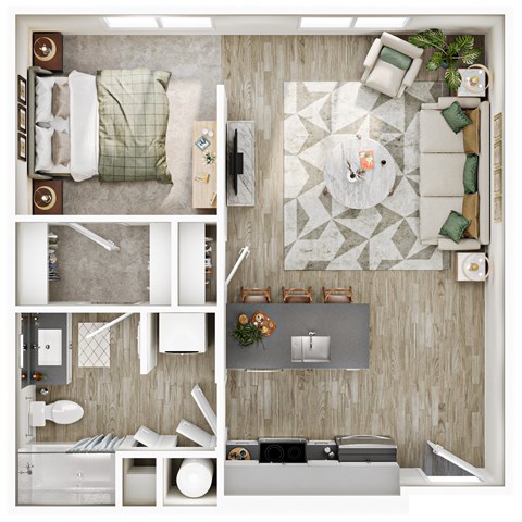 Floor plan for studio, 1 bath, 650 sqft